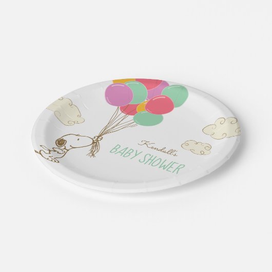 Snoopy und Balloons Babydusche Pappteller (Schrägansicht)