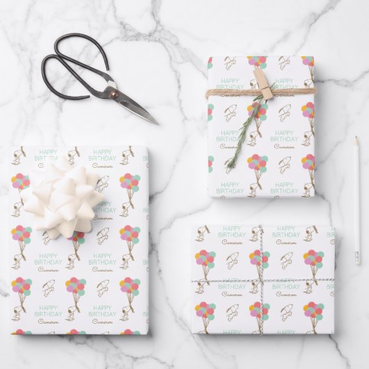 Snoopy und Balloons Geburtstag Geschenkpapier Set (Vorderseite)