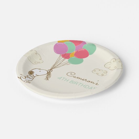 Snoopy und Balloons Geburtstag Pappteller (Schrägansicht)