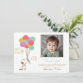 Snoopy und Balloons zum ersten Geburtstag Dankeskarte (Stehend Vorderseite)