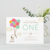 Snoopy und Balloons zum ersten Geburtstag Einladung (Stehend Vorderseite)