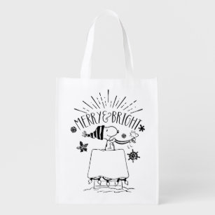 Snoopy und Holz - Merry & Bright Tote Bag Wiederverwendbare Einkaufstasche