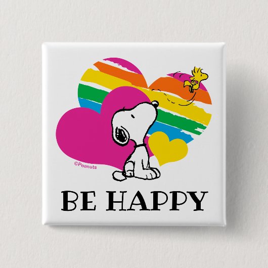 Snoopy und Holz | Rainbow Hearts Button (Vorderseite)