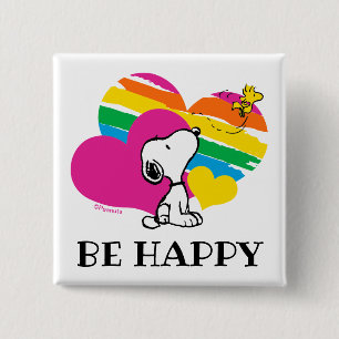 Snoopy und Holz   Rainbow Hearts Button