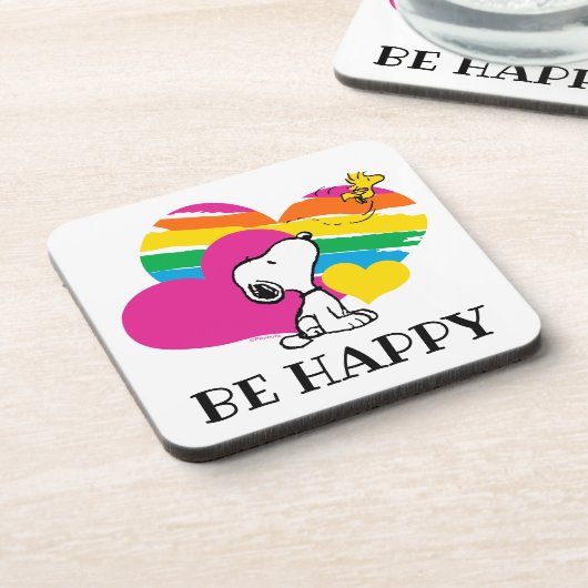 Snoopy und Holz | Rainbow Hearts Getränkeuntersetzer (Linke Seite)