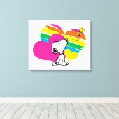 Snoopy und Holz | Rainbow Hearts Leinwanddruck (Insitu (Holzboden))