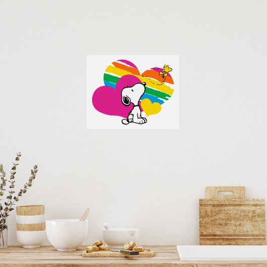 Snoopy und Holz | Rainbow Hearts Poster (Küche)