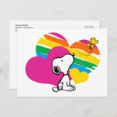 Snoopy und Holz | Rainbow Hearts Postkarte (Vorne/Hinten)