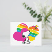 Snoopy und Holz | Rainbow Hearts Postkarte (Stehend Vorderseite)