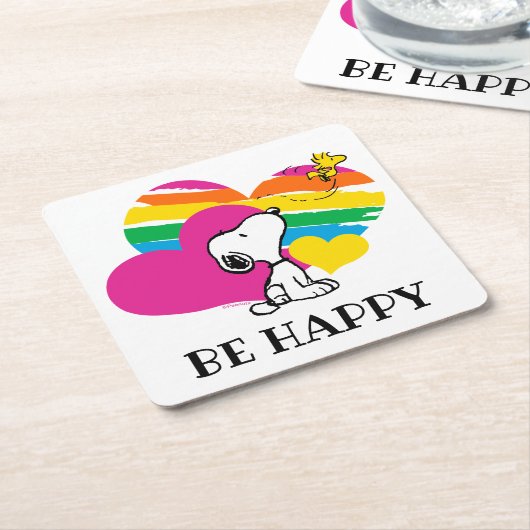 Snoopy und Holz | Rainbow Hearts Rechteckiger Pappuntersetzer (angewinkelt)