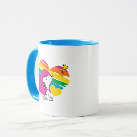 Snoopy und Holz | Rainbow Hearts Tasse (Vorderseite Links)