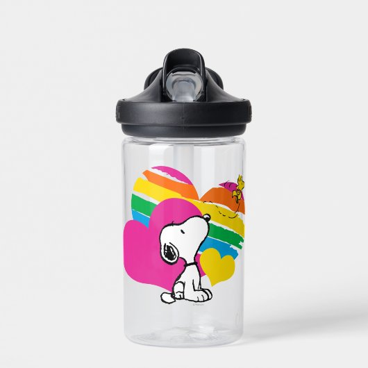 Snoopy und Holz | Rainbow Hearts Trinkflasche (Vorne)