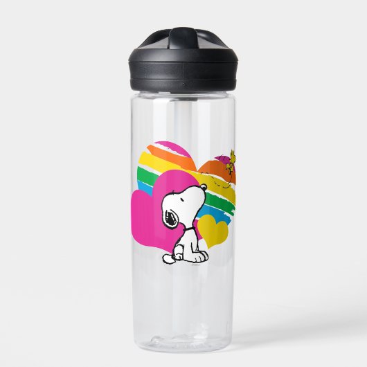 Snoopy und Holz | Rainbow Hearts Trinkflasche (Vorderseite)