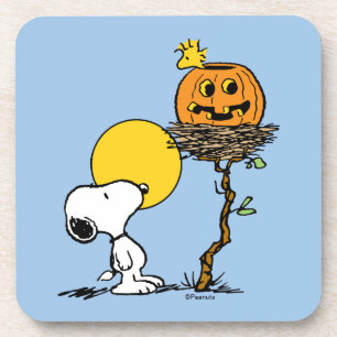 Snoopy und Holznest mit Jack O' Lantern Getränkeuntersetzer