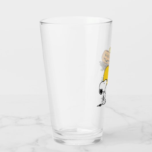 Snoopy und Holznest mit Jack O' Lantern Glas (Rechts)