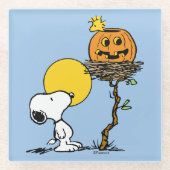 Snoopy und Holznest mit Jack O' Lantern Glasuntersetzer (Vorderseite)
