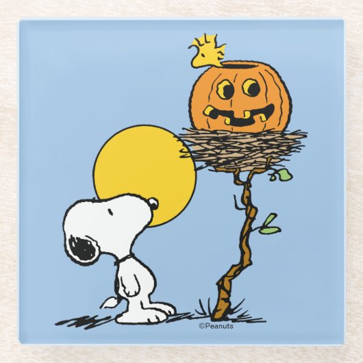 Snoopy und Holznest mit Jack O' Lantern Glasuntersetzer (Vorderseite)