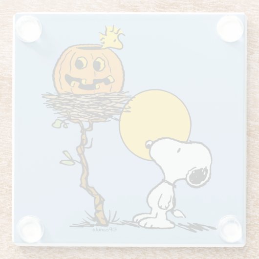 Snoopy und Holznest mit Jack O' Lantern Glasuntersetzer (Rückseite)