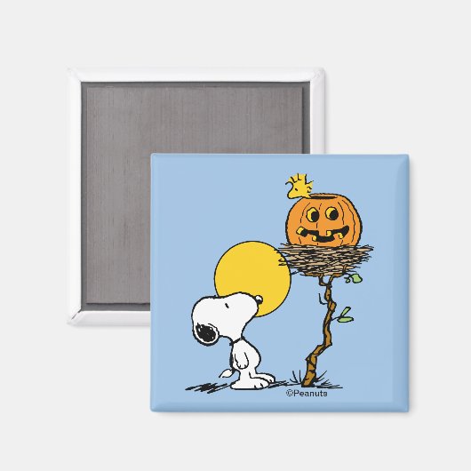 Snoopy und Holznest mit Jack O' Lantern Magnet (Vorderseite/Rückseite)