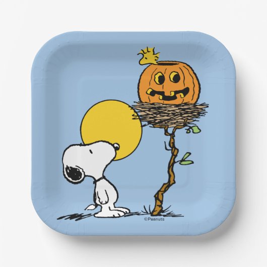 Snoopy und Holznest mit Jack O' Lantern Pappteller (Vorderseite)