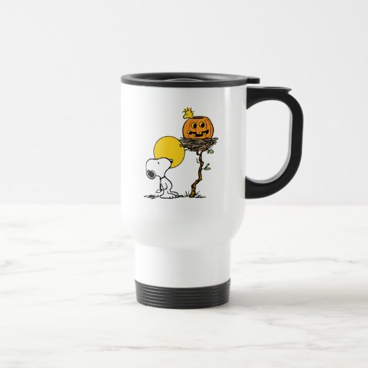 Snoopy und Holznest mit Jack O' Lantern Reisebecher (Rechts)