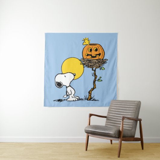 Snoopy und Holznest mit Jack O' Lantern Wandteppich (Beispiel)