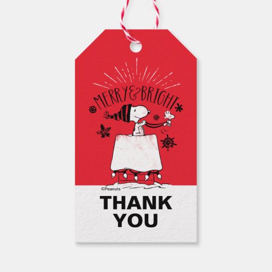 Snoopy und Woodstock - Merry & Bright Geschenkanhänger (Rückseite)