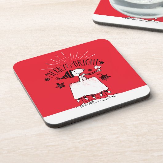 Snoopy und Woodstock - Merry & Bright Getränkeuntersetzer (Linke Seite)