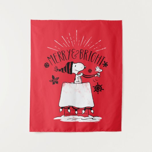 Snoopy und Woodstock - Merry & Bright Wandteppich (Vorderseite)