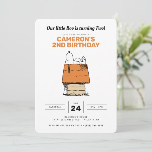 Snoopy | Unser kleiner Boo dreht sich um zwei Gebu Einladung (Stehend Vorderseite)