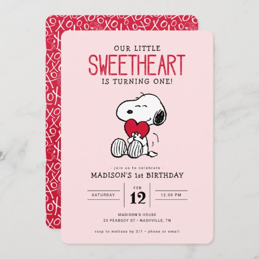 Snoopy | Unser kleiner Süße erster Geburtstag Einladung (Vorne/Hinten)
