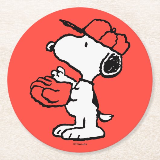 Snoopy Varsity Sports Baseball Runder Pappuntersetzer (Vorderseite)