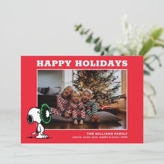 Snoopy Weihnachtsfamilie Foto Feiertagskarte (Stehend Vorderseite)