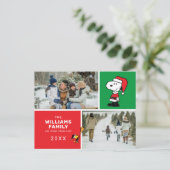 Snoopy Weihnachtsfamilie FotoCollage Feiertagspostkarte (Stehend Vorderseite)