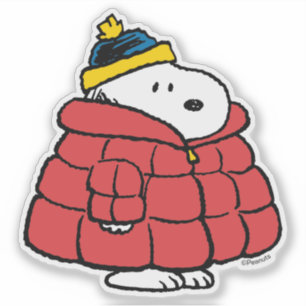 Snoopy Winter in Daunenmantel Aufkleber