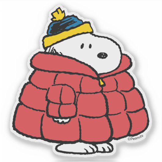 Snoopy Winter in Daunenmantel Aufkleber (Vorderseite)