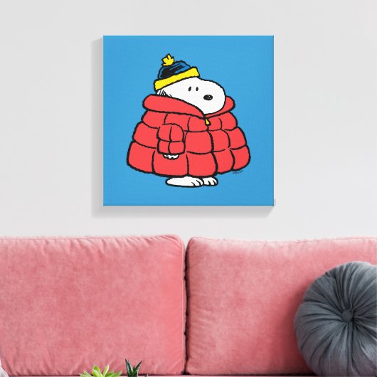 Snoopy Winter in Puffer Coat Canvas Print Leinwanddruck (Insitu (Wohnzimmer))