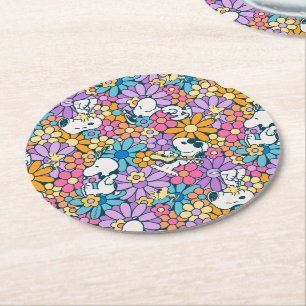 Snoopy & Woodstock Blumenmuster Runder Pappuntersetzer
