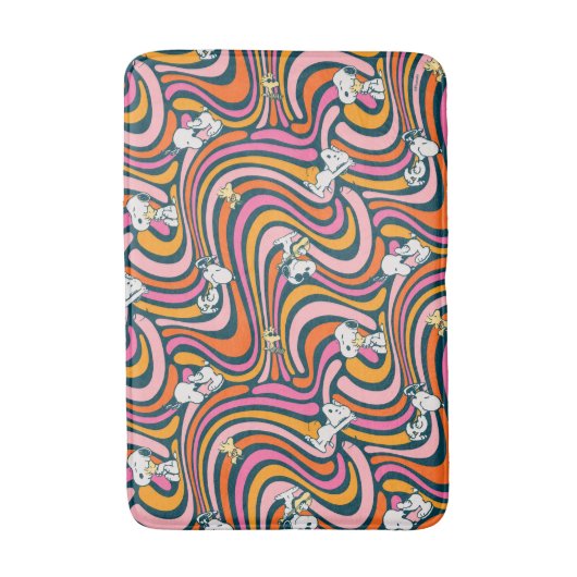 Snoopy & Woodstock Groovy Vibes Lila Muster Badematte (Vorderseite Vertikal)