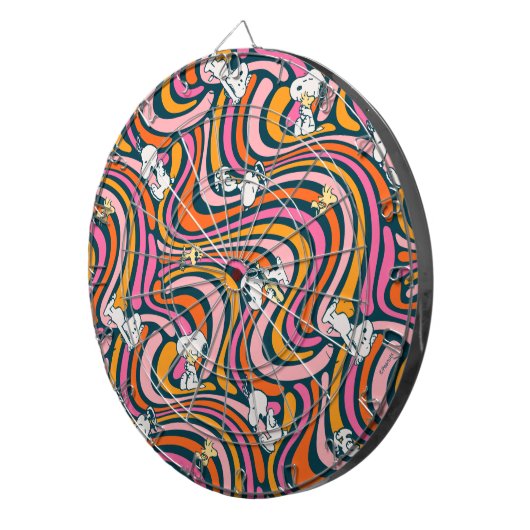 Snoopy & Woodstock Groovy Vibes Lila Muster Dartscheibe (Vorderseite rechts)