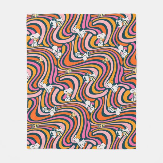 Snoopy & Woodstock Groovy Vibes Lila Muster Fleecedecke (Vorderseite)