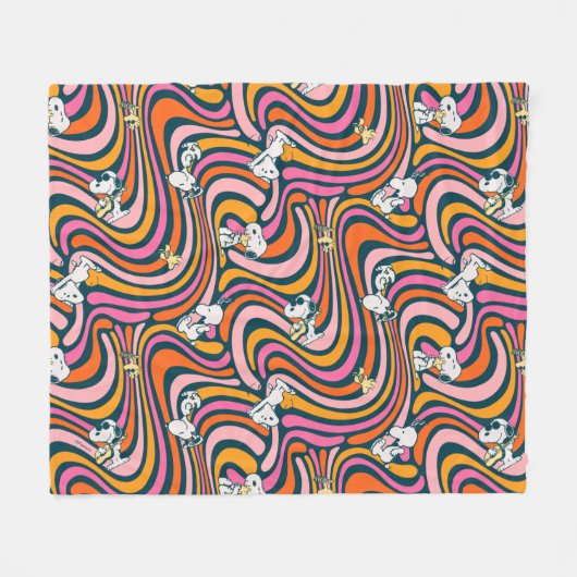 Snoopy & Woodstock Groovy Vibes Lila Muster Fleecedecke (Vorderseite (Horizontal))