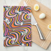 Snoopy & Woodstock Groovy Vibes Lila Muster Geschirrtuch (Viertel Falte)