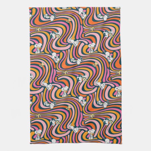 Snoopy & Woodstock Groovy Vibes Lila Muster Geschirrtuch (Vertikal)
