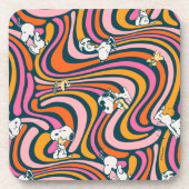 Snoopy & Woodstock Groovy Vibes Lila Muster Getränkeuntersetzer (Vorderseite)