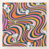Snoopy & Woodstock Groovy Vibes Lila Muster Glasuntersetzer (Vorderseite)