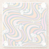Snoopy & Woodstock Groovy Vibes Lila Muster Glasuntersetzer (Rückseite)