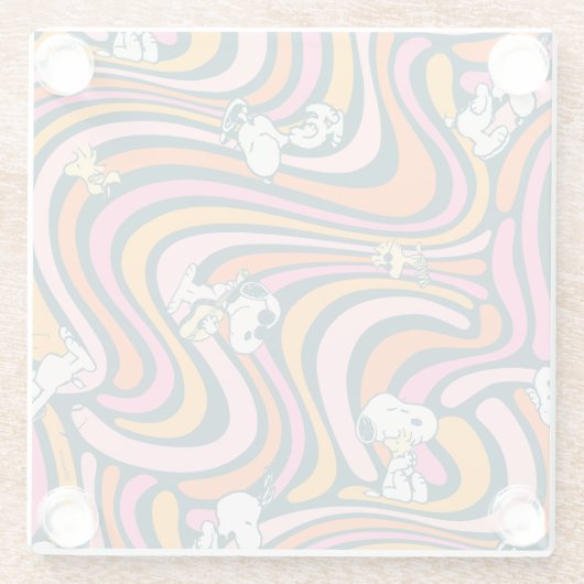 Snoopy & Woodstock Groovy Vibes Lila Muster Glasuntersetzer (Rückseite)