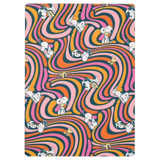 Snoopy & Woodstock Groovy Vibes Lila Muster Klemmbrett (Rückseite)