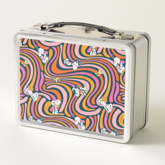 Snoopy & Woodstock Groovy Vibes Lila Muster Metall Brotdose (Rückseite)